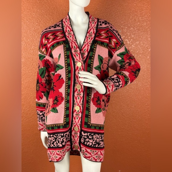 Farm Rio Floral Knit Cardigan Sweater - Pink and Red - Picture 3 of 17